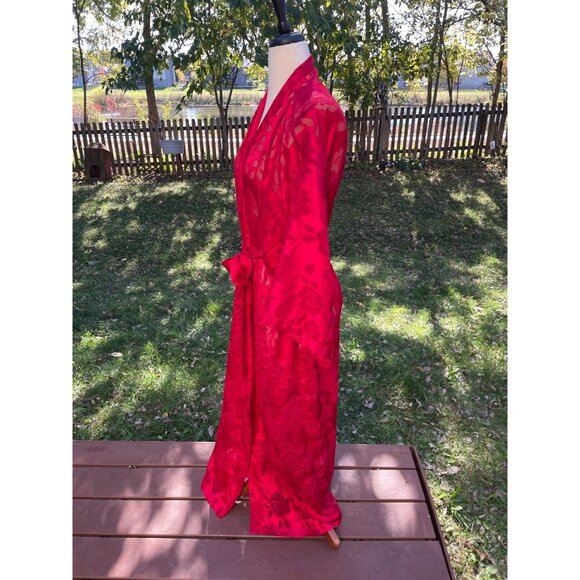 Victorias Secret Gold Label Red Floral Sheer Kimono Robe M/L Polyester Belted - Picture 3 of 8